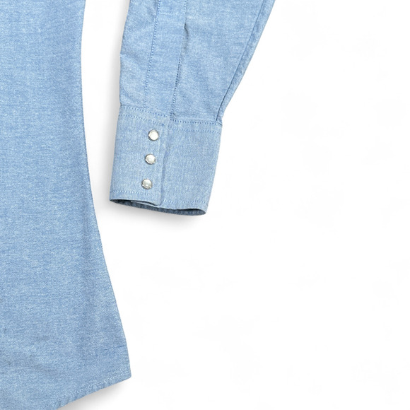 Vintage Ely Cattleman Western Shirt Adult SMALL Blue Chambray Cowboy Pearl Snap - Picture 5 of 9